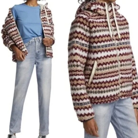 🔥 Rag & Bone Fair Isle High Pile Sherpa Hoodie Jacket Coat Multi Size XS - Picture 6 of 7
